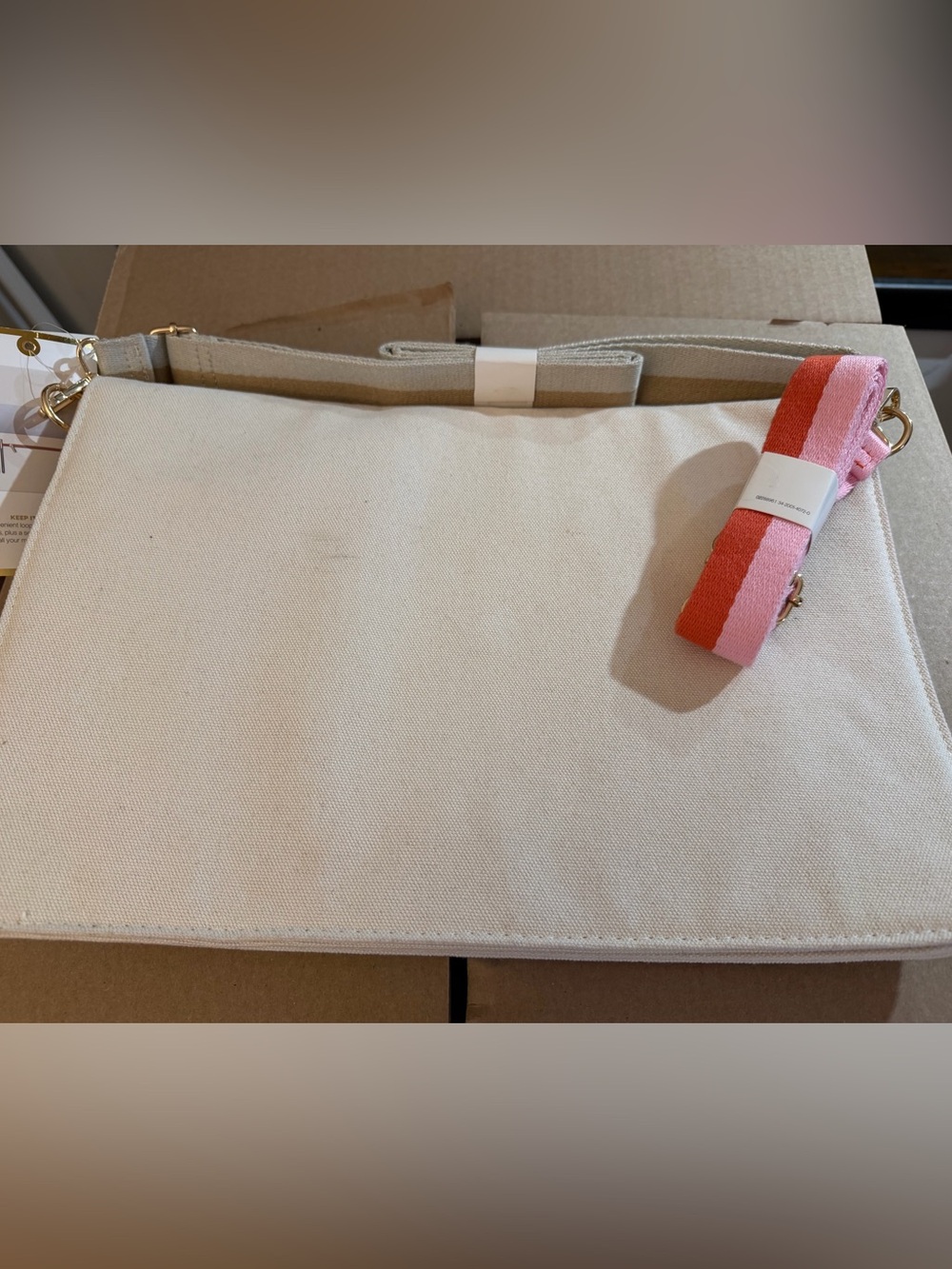Laptop Canvas Crossbody Bag with Pink & Orange Strap